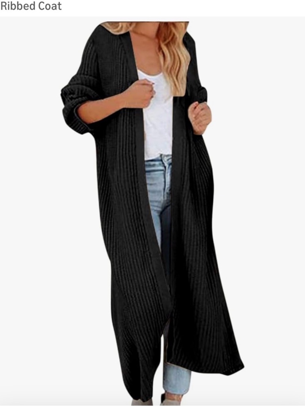 LILLISORY Long Black Ribbed Open-Front Cardigan NWT XL